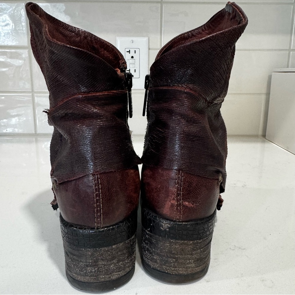AS98 Burgundy Patchwork Leather Foldover Ankle Boots EU 36/US 6 - Picture 6 of 9